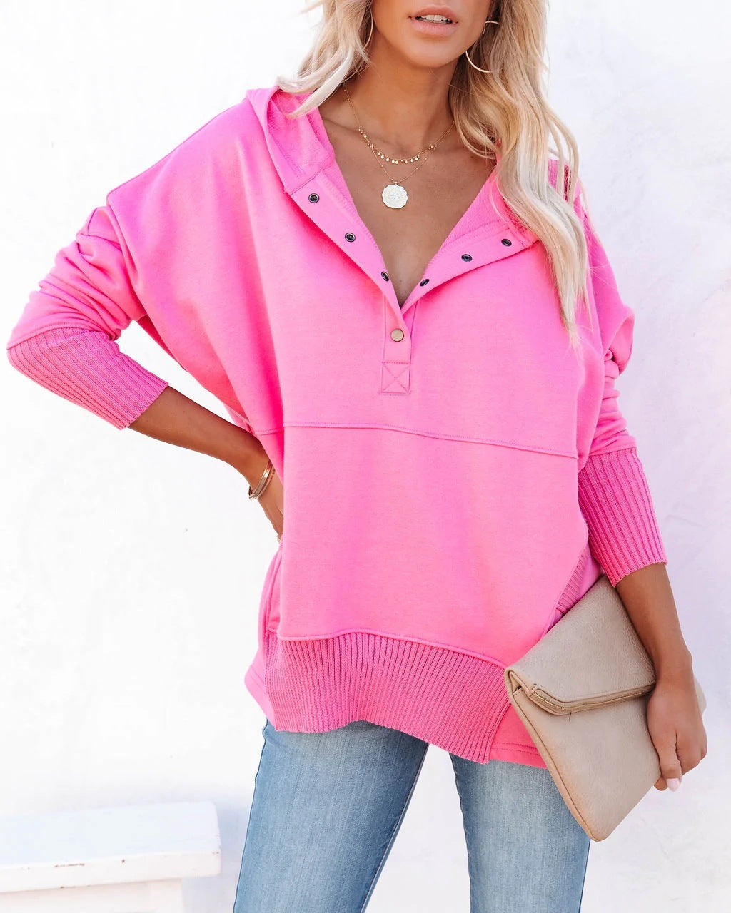 Oversized Pullover Sweatshirt with Pockets—Buy 2 Free Shipping