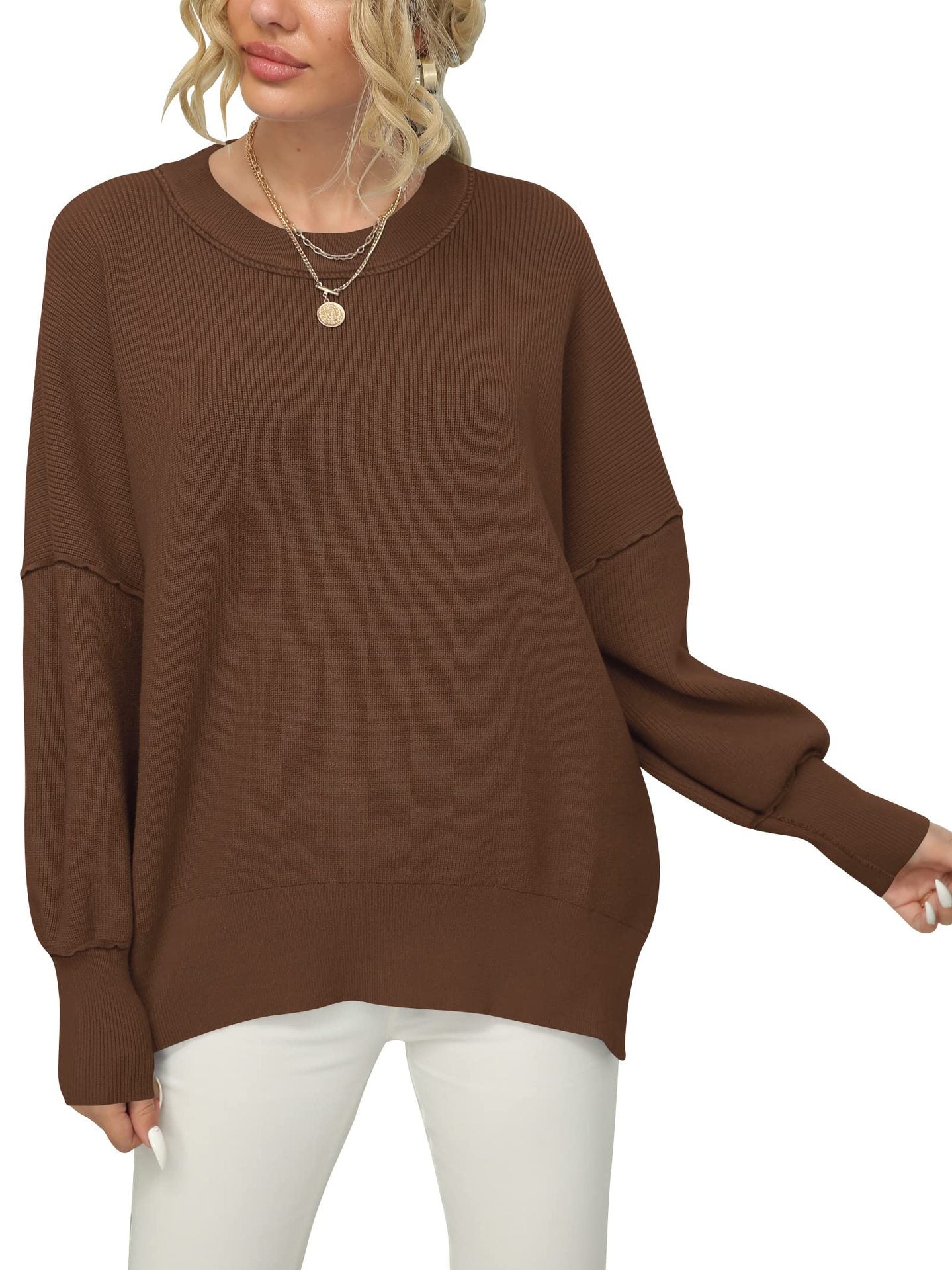 2023 Fall  Women Crewneck Batwing Sleeve  Pullover Sweater