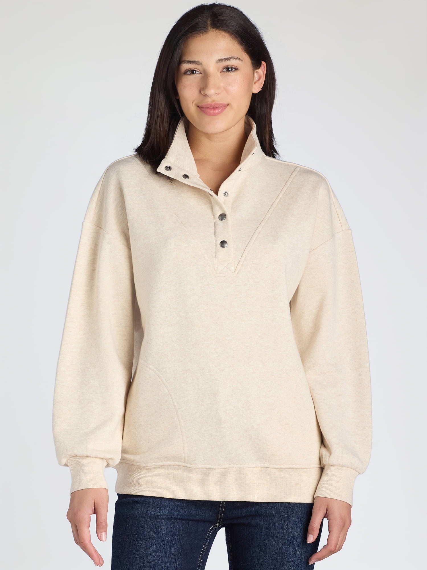 Women's Mock Neck Henley Pullover Sweatshirt