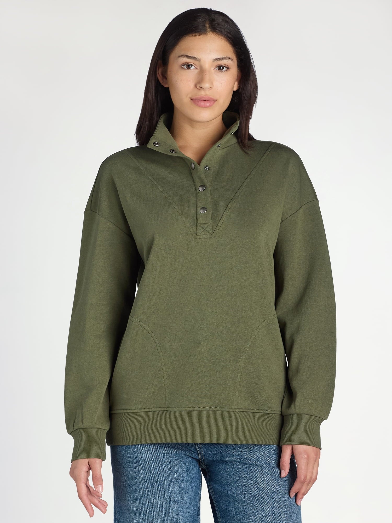 Women's Mock Neck Henley Pullover Sweatshirt