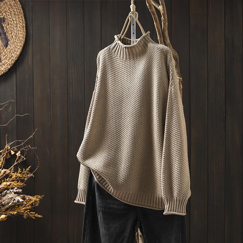 Turtleneck Three-Dimensional Diamond Knitted Sweater