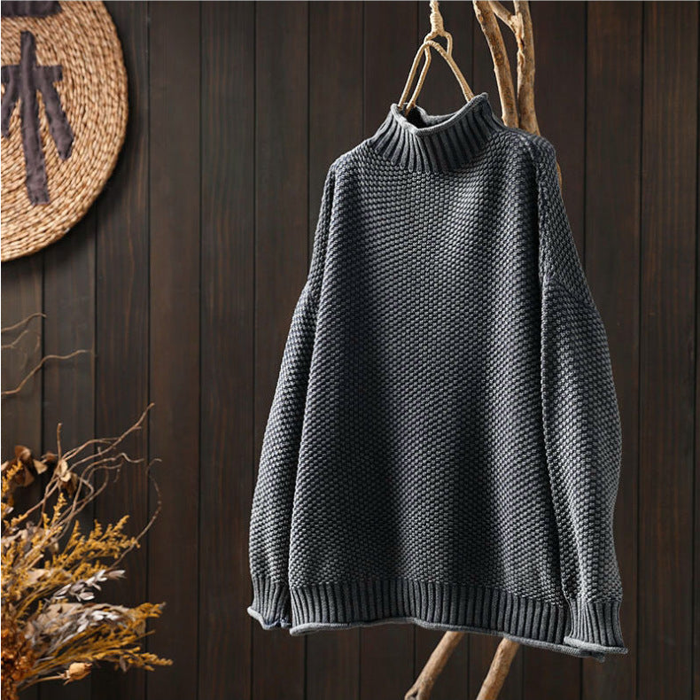 Turtleneck Three-Dimensional Diamond Knitted Sweater