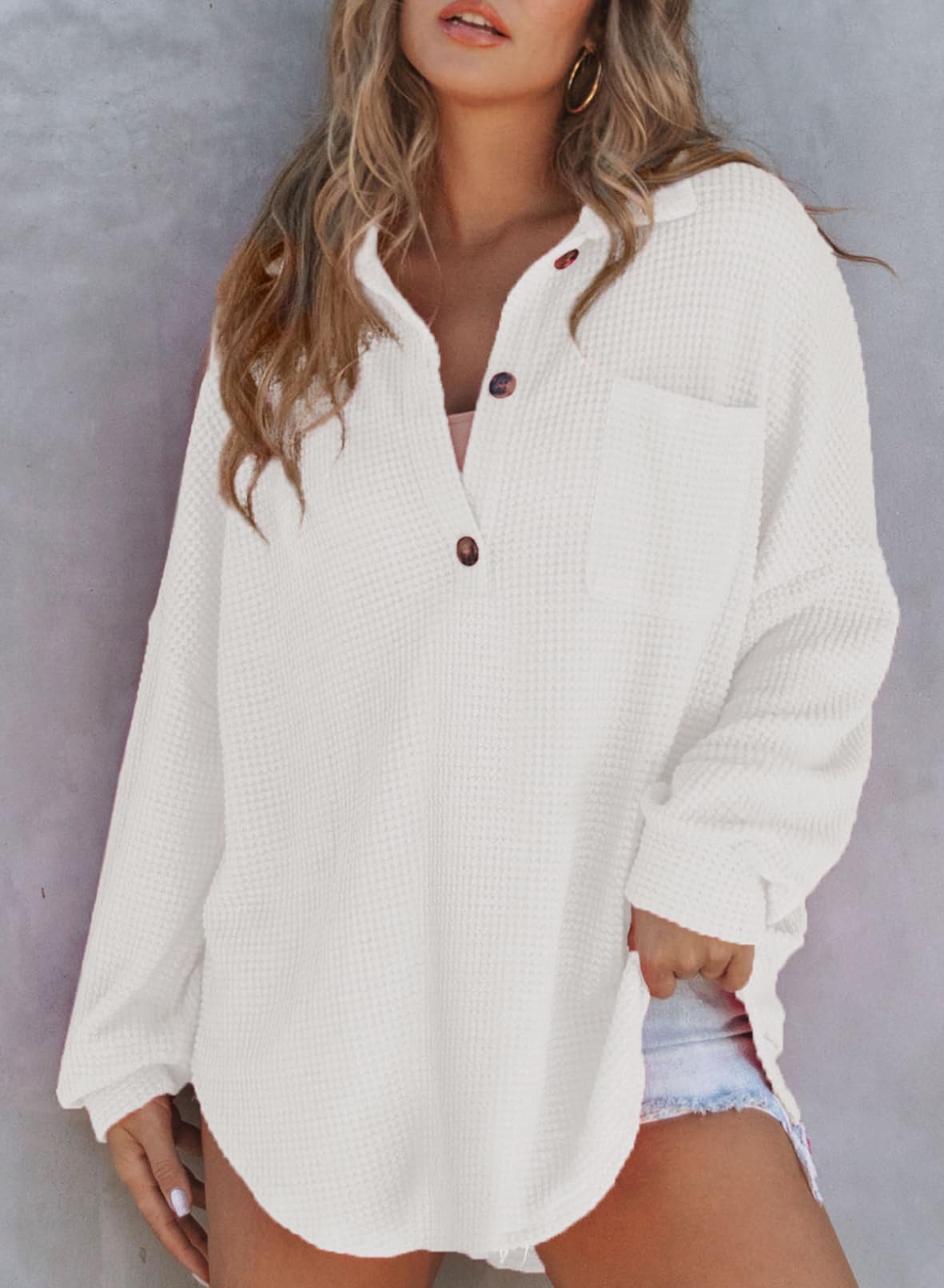 New Women's Waffle Knit Long Sleeve Sweatshirt (Buy 2 Free Shipping)