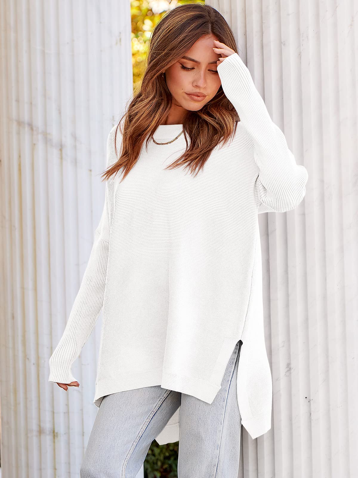 2023 Casual Batwing Sleeve Crewneck Knit Pullover Sweater