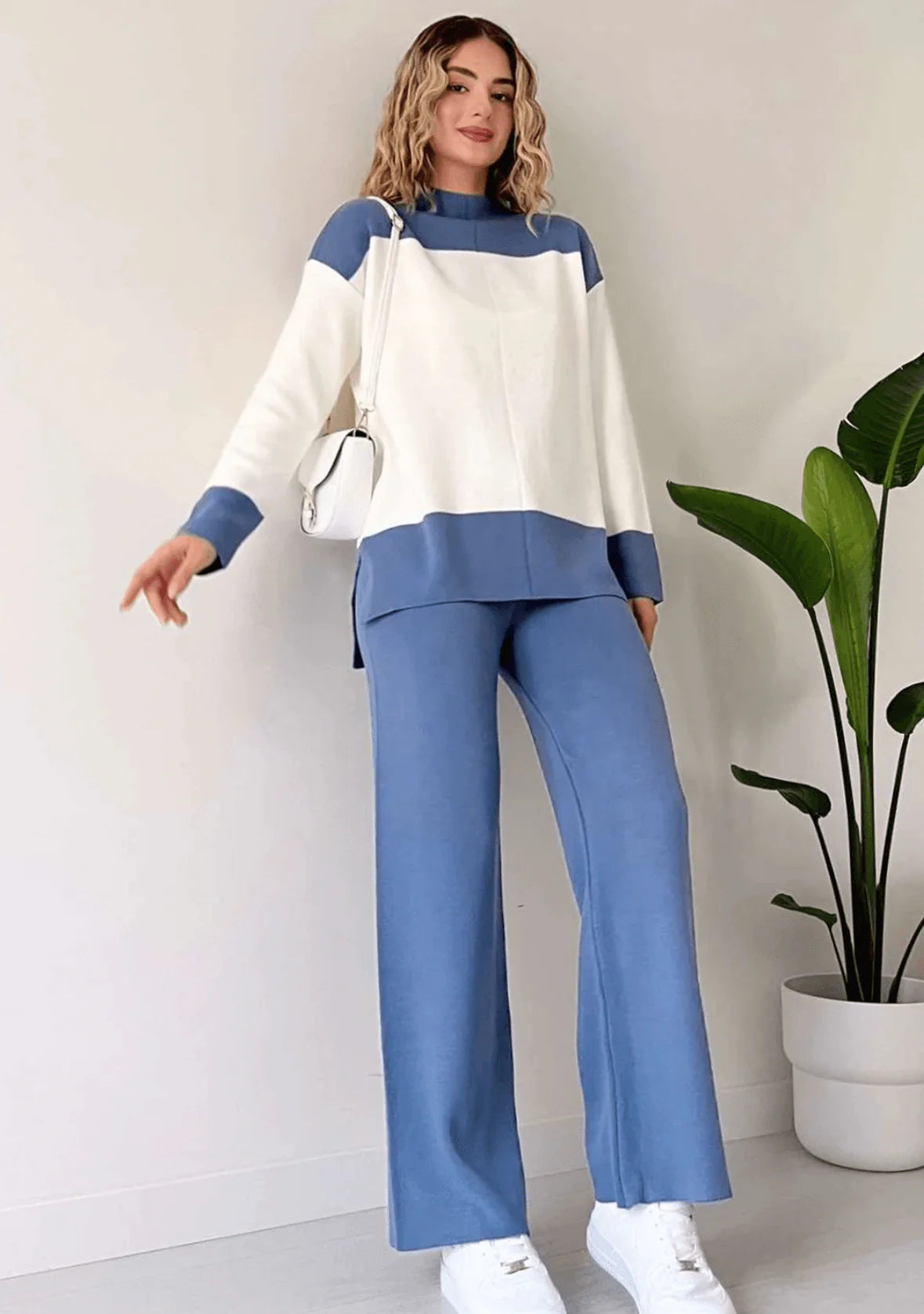Long Sleeves Two piece Panel Knitted Suit Set
