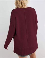 Women's Casual Crew Neck Side Split Pullover Sweater