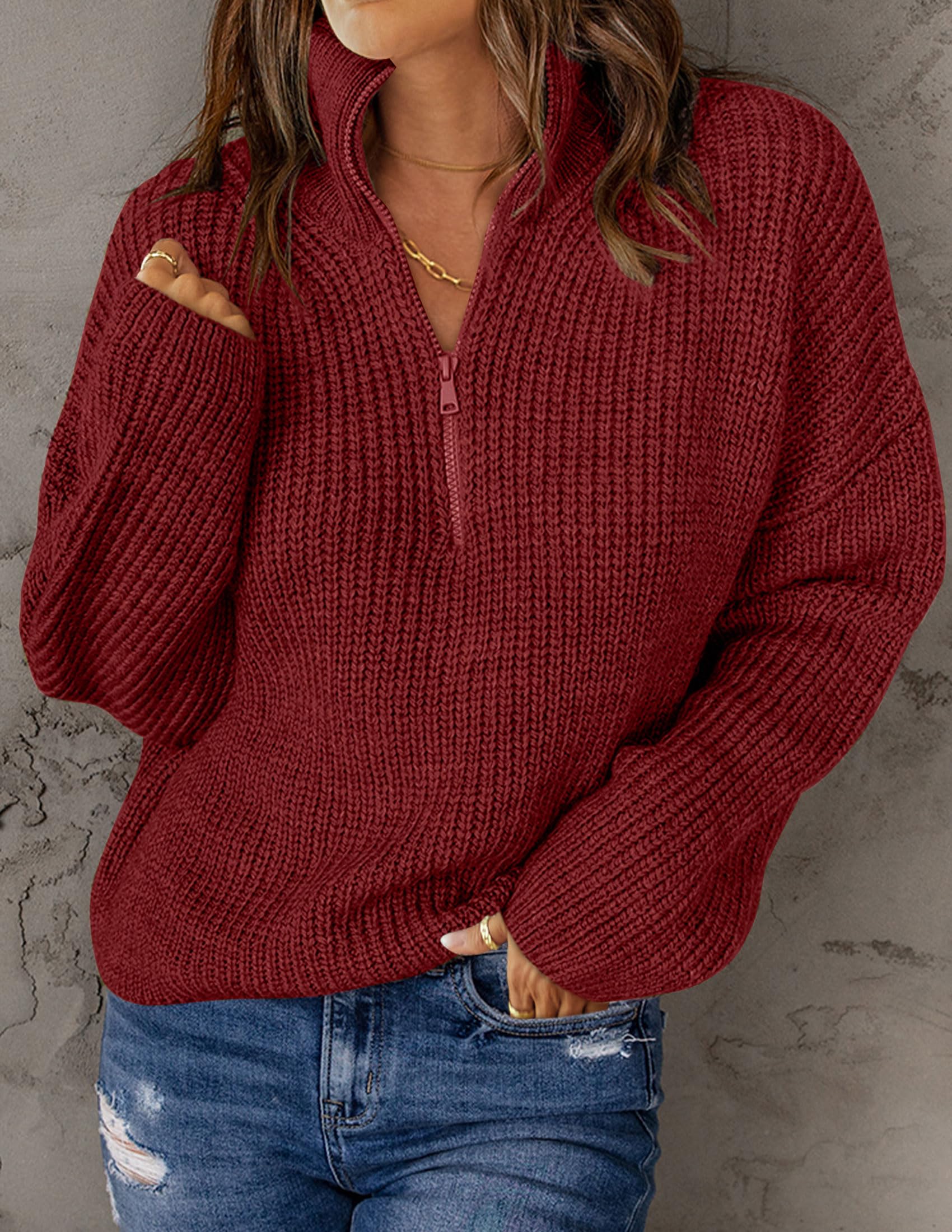 2023 Chunky Knit Sweaters 1/4 Zip Polo V Neck Casual Pullover -Buy 2 Free Shipping