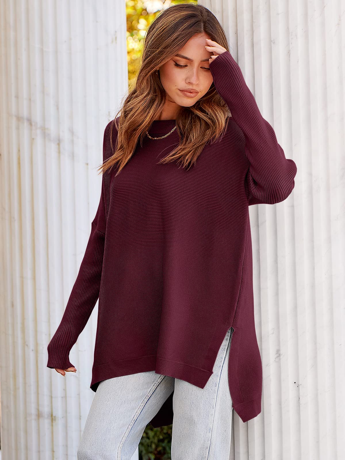 2023 Casual Batwing Sleeve Crewneck Knit Pullover Sweater