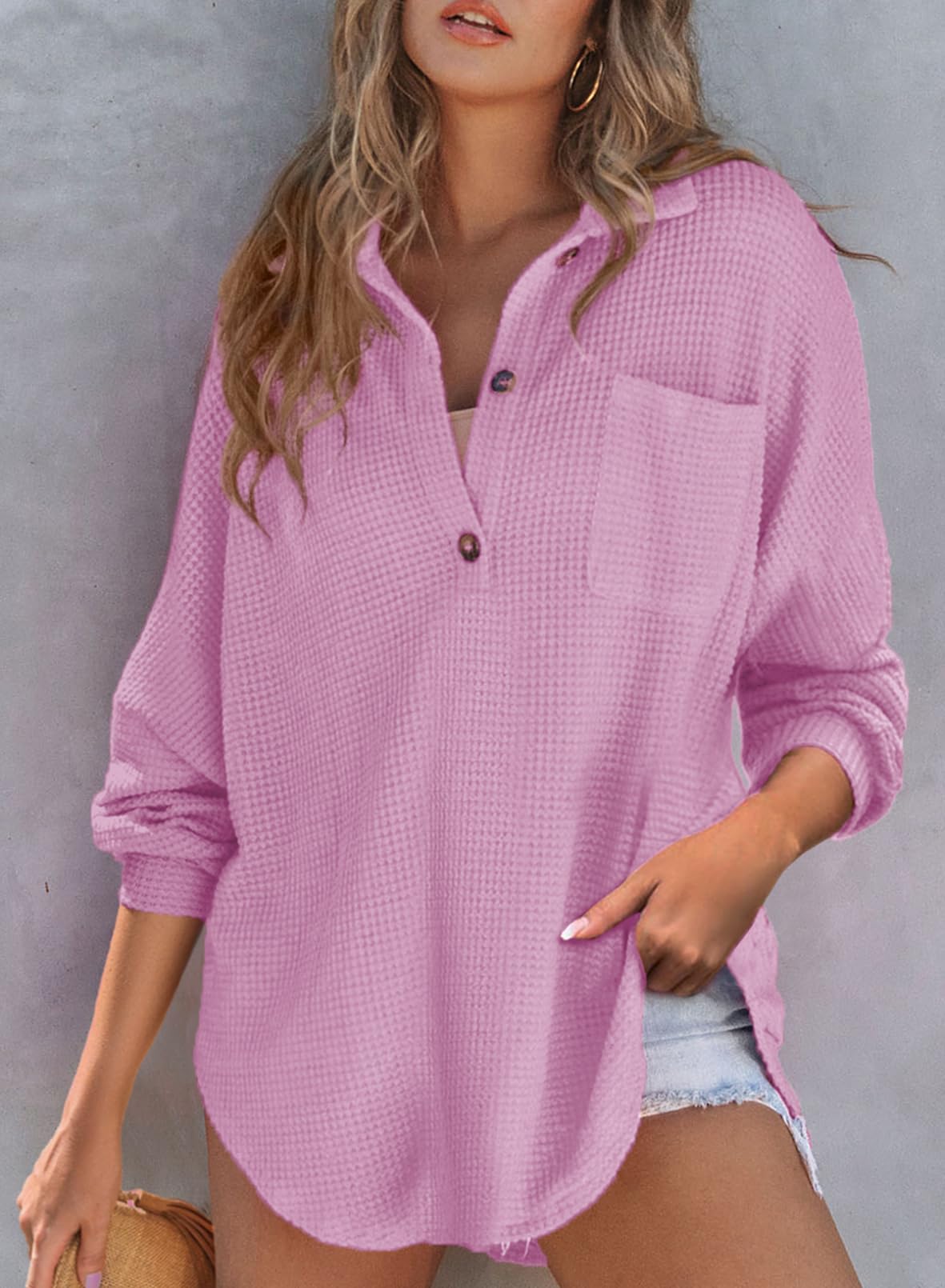 New Women's Waffle Knit Long Sleeve Sweatshirt (Buy 2 Free Shipping)