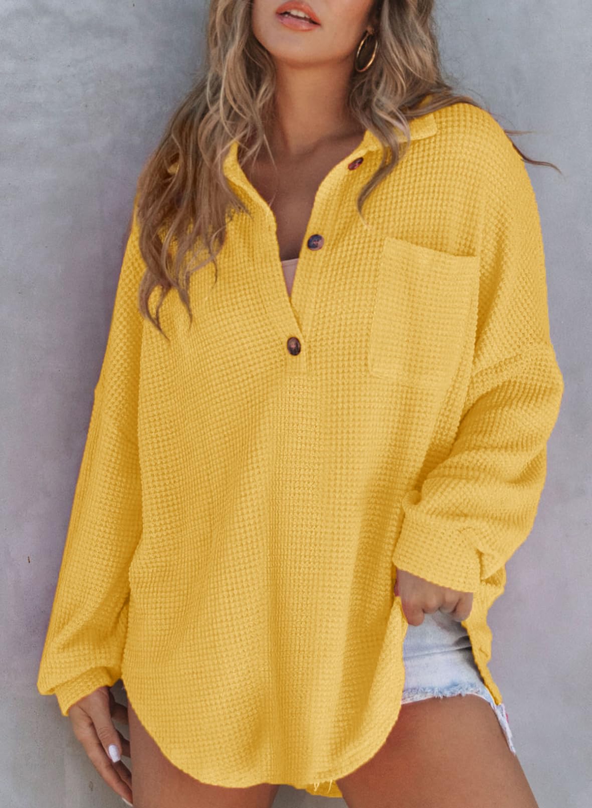 New Women's Waffle Knit Long Sleeve Sweatshirt (Buy 2 Free Shipping)