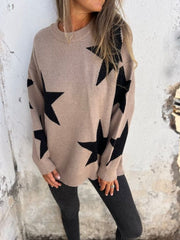 Star Round Neck Long Sleeve Sweater