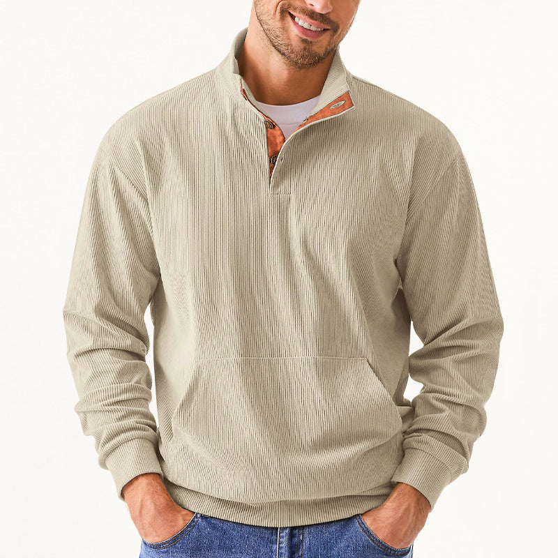 Men's Casual Long Sleeve Stand Collar Pullover Sweatshirts With Pocket