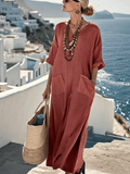 Ladies Loose Solid Pocket Dress