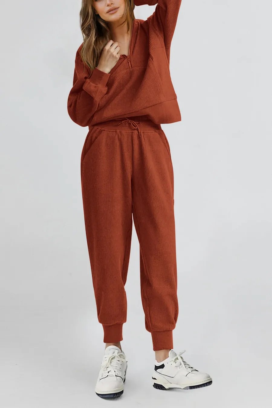 ⏰HOT SALE-WOMENS 2 PIECE LONG SLEEVE HALF ZIP PULLOVER FALL TRACKSUIT SWEATSUITS SET (BUY 2 FREE SHIPPING)