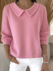 Women Plain Spring/Fall Casual Long Sleeve Shawl Collar Cotton Sweater