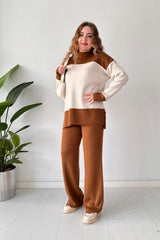 Long Sleeves Two piece Panel Knitted Suit Set