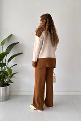 Long Sleeves Two piece Panel Knitted Suit Set