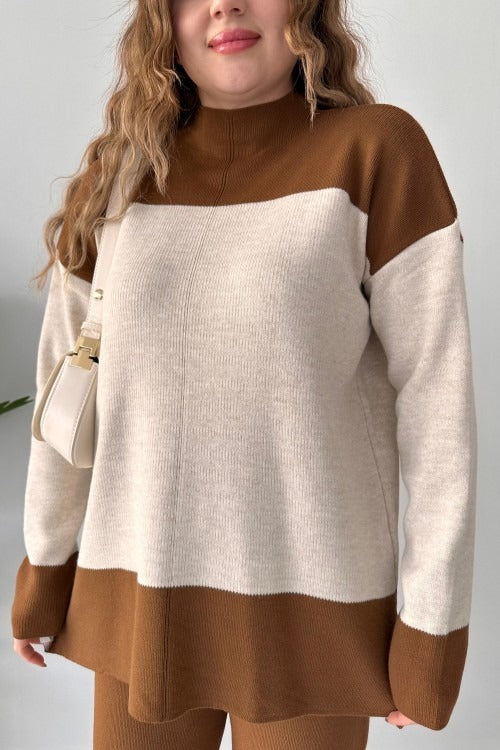 Long Sleeves Two piece Panel Knitted Suit Set