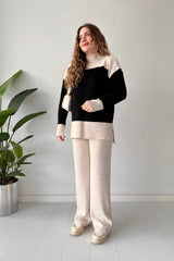 Long Sleeves Two piece Panel Knitted Suit Set