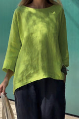 Usphonecards - Women Solid Color Cotton And Linen Long Sleeve Shirt