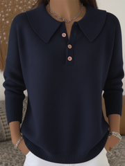 Women's Peter Pan Button Solid Color Sweater Top