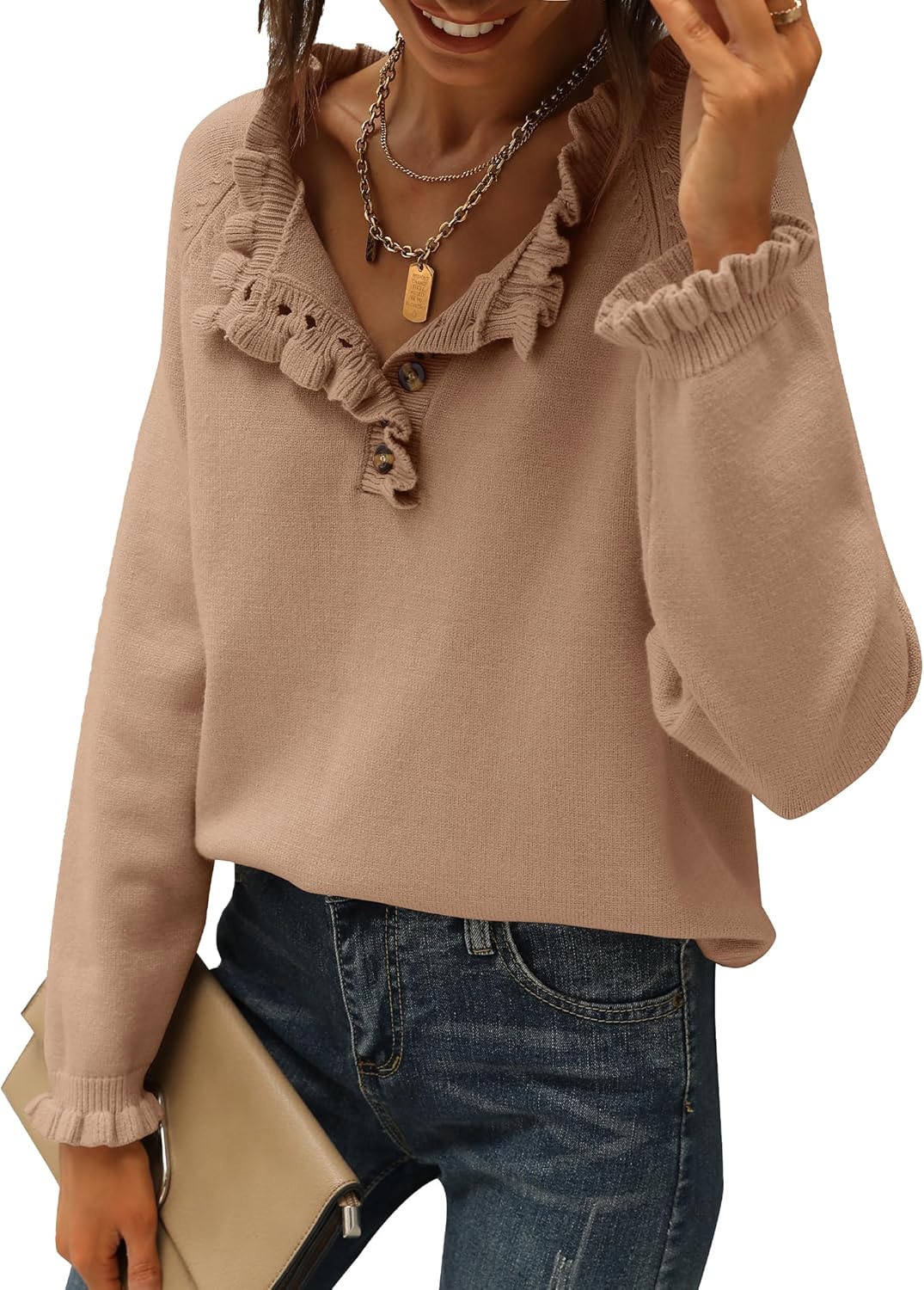CLEARANCE SALE🔥Ruffle Trim Casual Knit Pullover Tops﻿