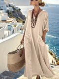 Ladies Loose Solid Pocket Dress