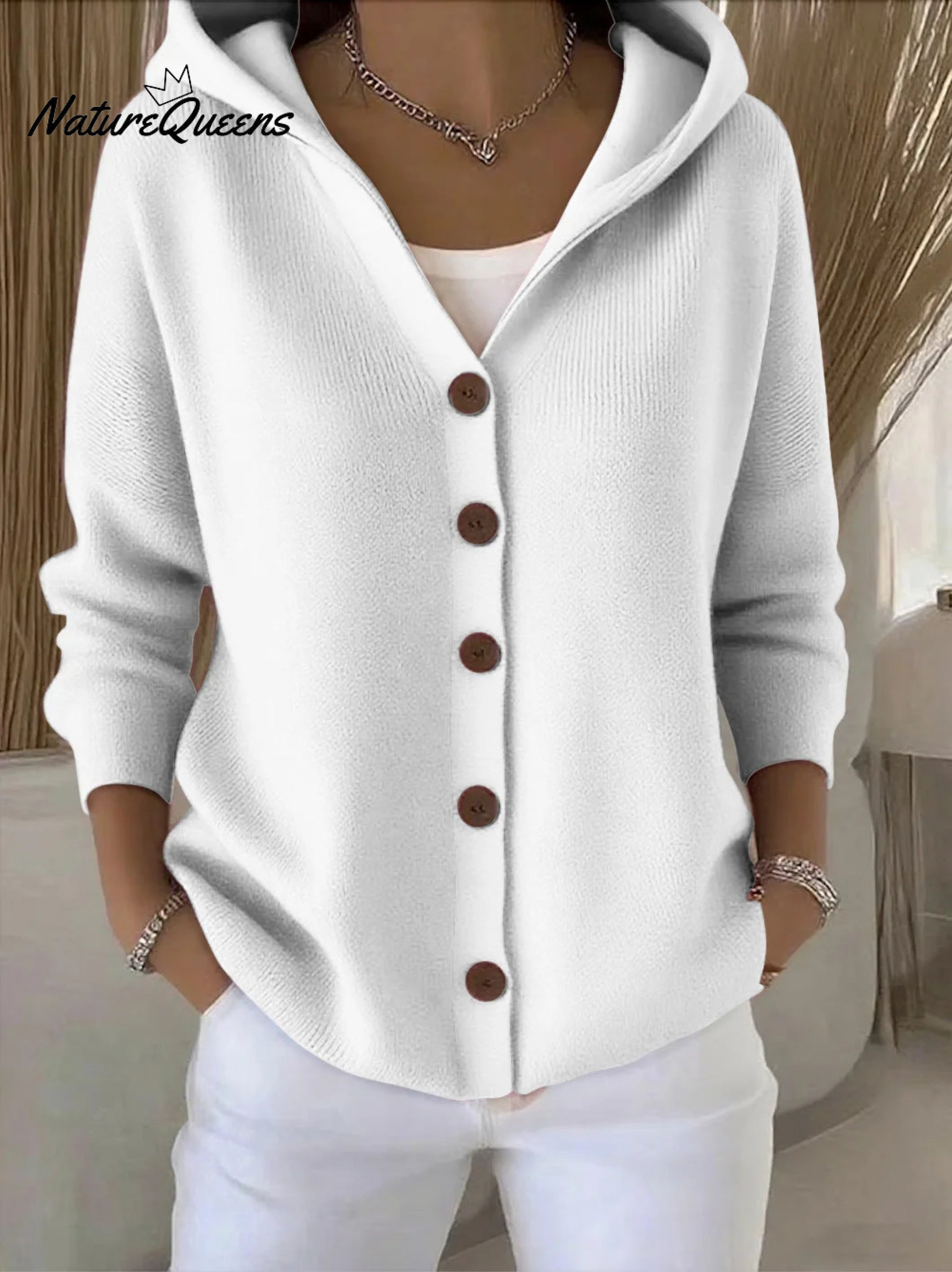 Women Cotton Plain Long Sleeve Comfy Casual Cardigan
