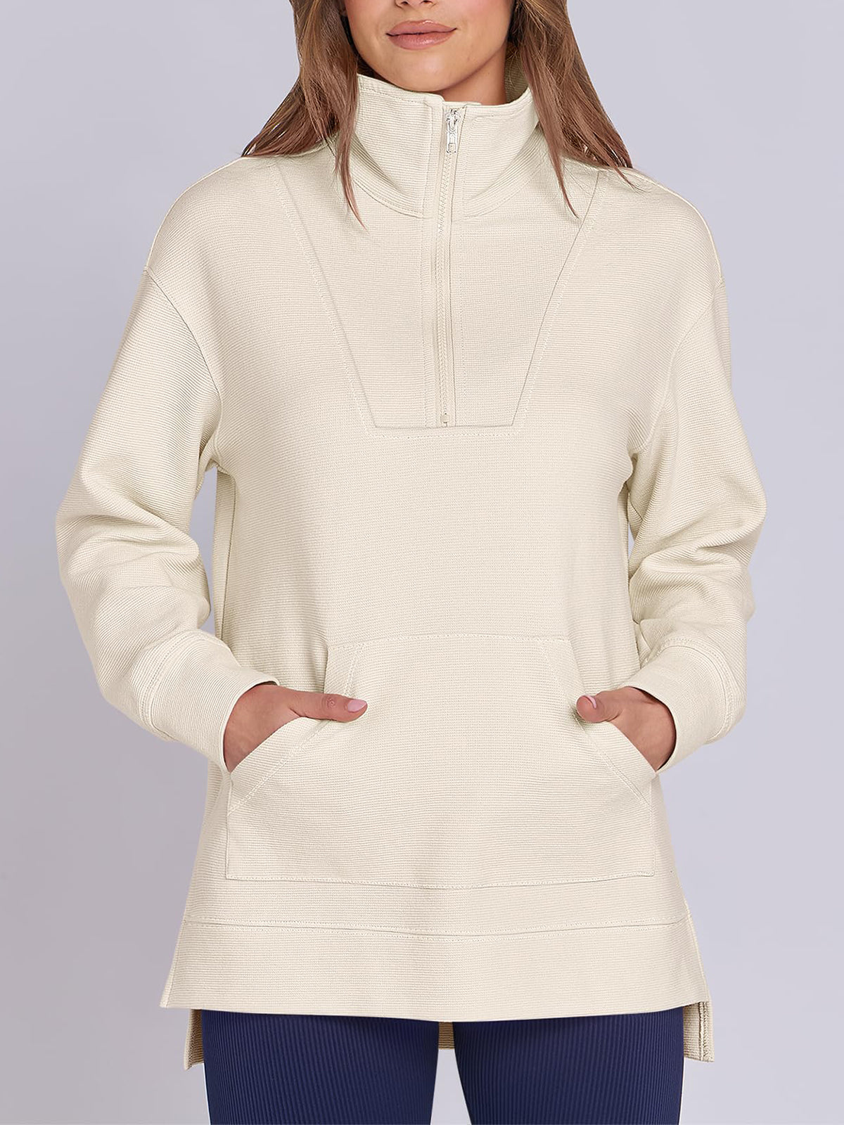 Women's Oversized High Neck Half Zip Knit Sweatshirt (Buy 2 Free Shipping)