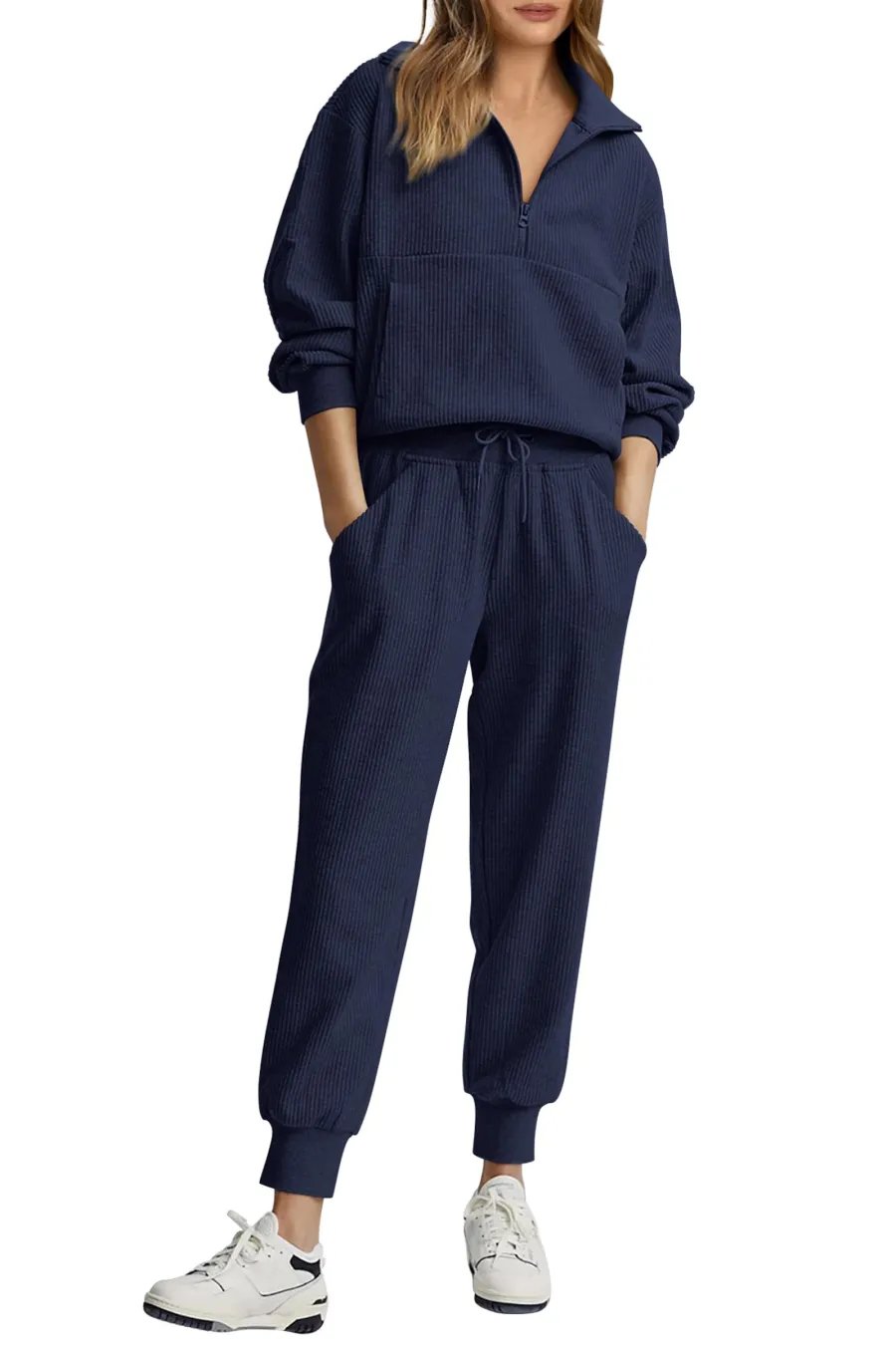 ⏰HOT SALE-WOMENS 2 PIECE LONG SLEEVE HALF ZIP PULLOVER FALL TRACKSUIT SWEATSUITS SET (BUY 2 FREE SHIPPING)