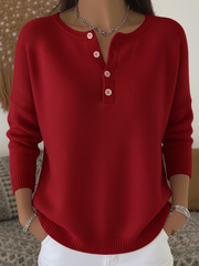 Women's Soft Solid Color Henley Collar Sweater Top