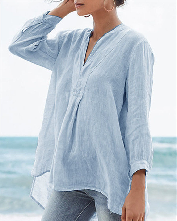 Fashion Linen Solid Color Loose Shirt - S/5XL
