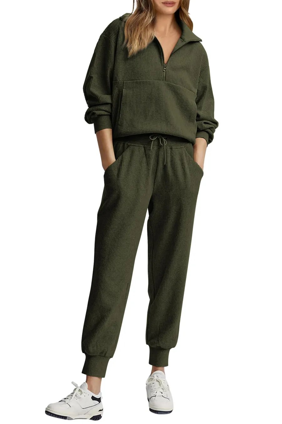 ⏰HOT SALE-WOMENS 2 PIECE LONG SLEEVE HALF ZIP PULLOVER FALL TRACKSUIT SWEATSUITS SET (BUY 2 FREE SHIPPING)