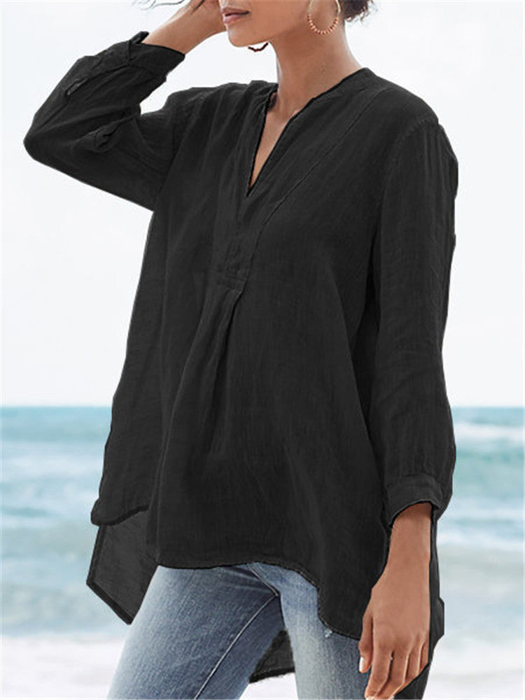Fashion Linen Solid Color Loose Shirt - S/5XL