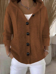 Women's Casual Hooded Long Sleeve Button Cardigan Sweater