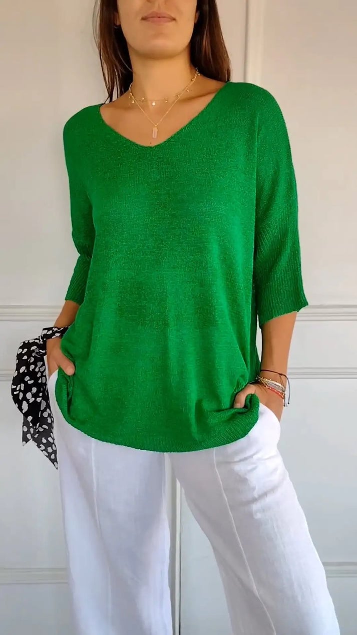 🔥Hot Sale 49% OFF👍🏻💖Solid Color Knitted V-neck Top💖