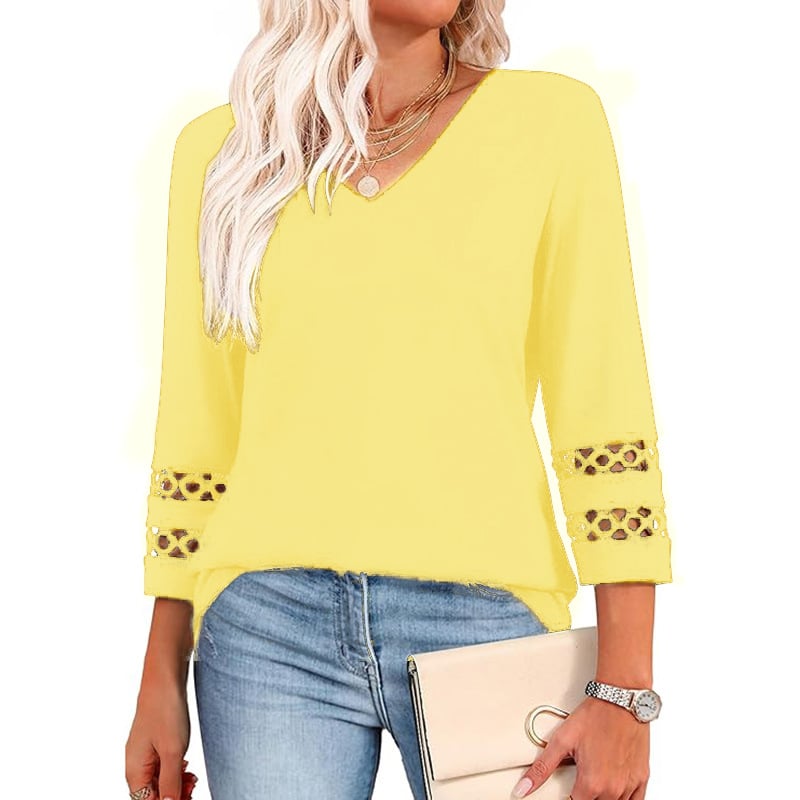 2025 Women's Trendy V-Neck T-Shirt with 3/4 Sleeves - Stylish & Comfortable Top