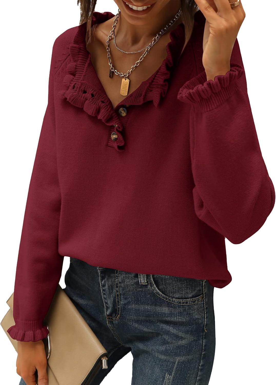 CLEARANCE SALE🔥Ruffle Trim Casual Knit Pullover Tops﻿