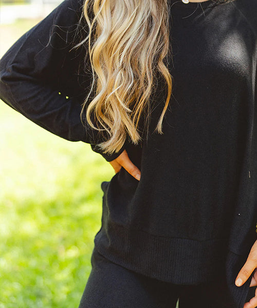 BRUSHED KNIT LONG SLEEVE TOP AND PANT SET