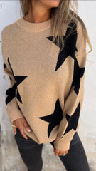 Star Round Neck Long Sleeve Sweater