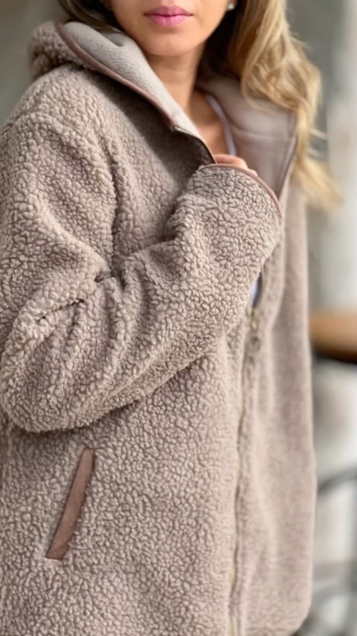 Short Hoodie Winter Coat Warm Plush Fleece Zipper Casual Coat Top