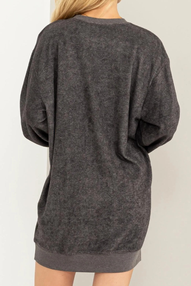 FLEECE OVERSIZED SWEATSHIRT MINI DRESS