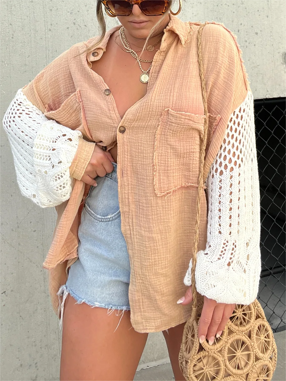2024 New Boho Crochet Sleeve Shacket (Buy 2 Free Shipping)