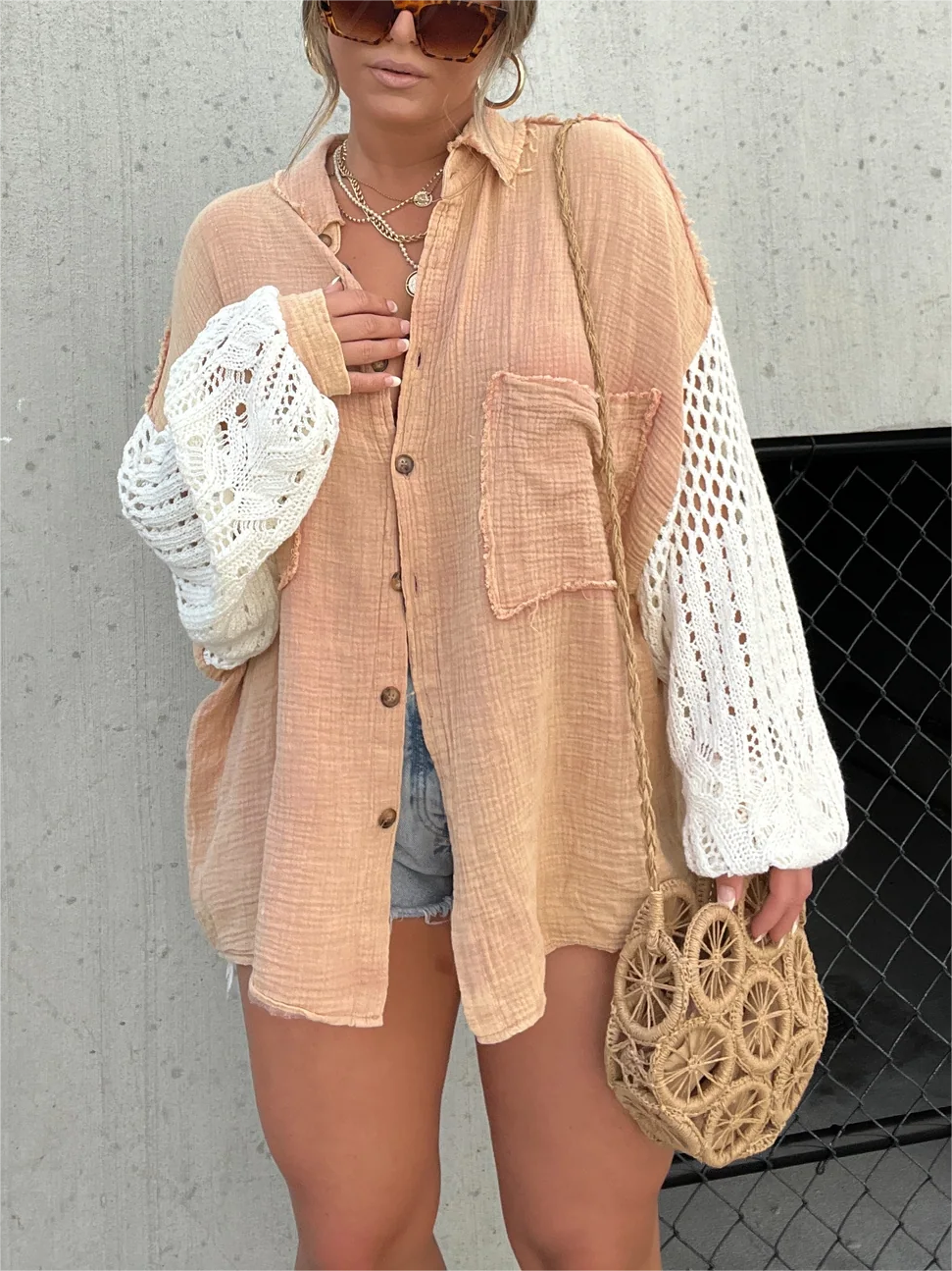 2024 New Boho Crochet Sleeve Shacket (Buy 2 Free Shipping)