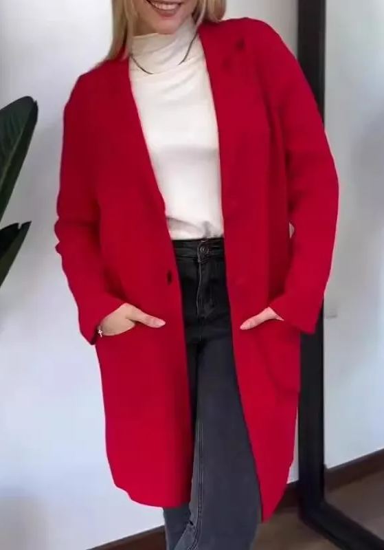 Women's Lapel fleece  Long Sleeve Coat