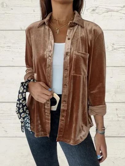 Lapel Single-breasted Gold Velvet Shirt