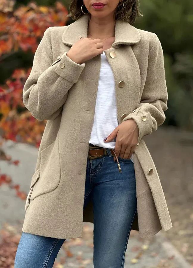 Button-down Large Pocket Side Bow Woolen Jacket