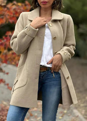 Button-down Large Pocket Side Bow Woolen Jacket