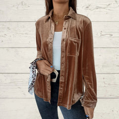 Lapel Single-breasted Gold Velvet Shirt